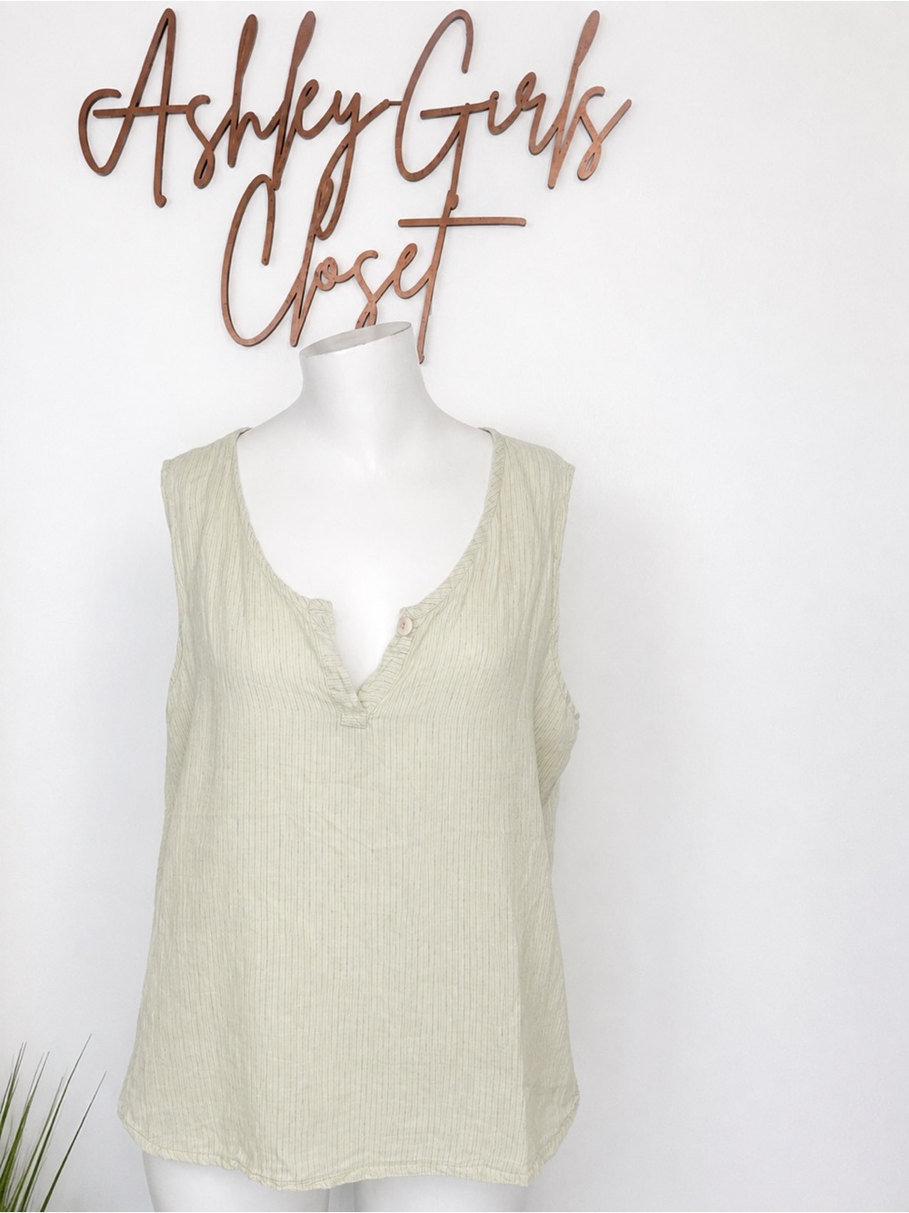FLAX 100% Linen Sleeveless Striped Tunic Top Medium